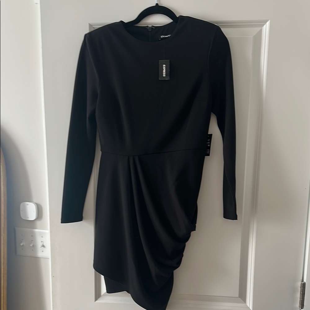 Express Black Asymmetrical Ruched Wrap Dress
